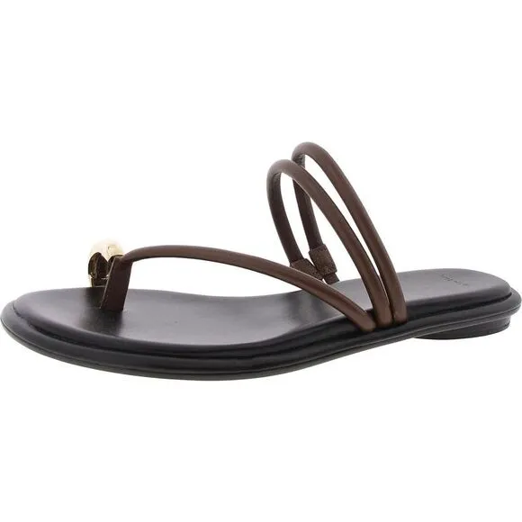 Vince Womens Lucila Brown Leather Slip On Heel Strappy Sandals Shoes New
