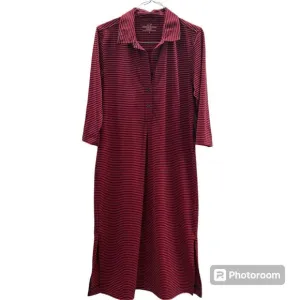 Vineyard Vines Sankaty Shirt Dress Blue Red Striped Midi 3/4 Sleeve Collar Work