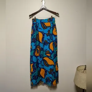 Vintage 1970s Blue &amp; Orange Abstract Maxi Skirt – Made in Canada size med