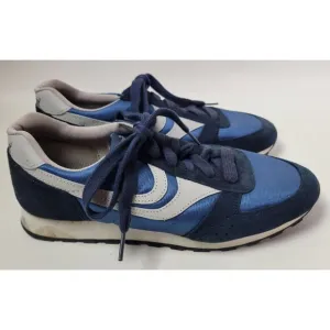 Vintage 1980s Trax Mens Blue Gray Leather Sneakers Shoes Sz 9