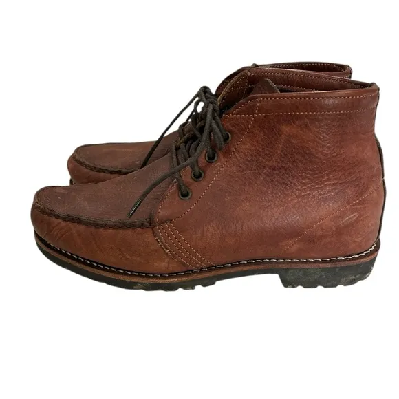 Vintage 90s Orvis Gokey Sauvage Leather Lace Up Brown Chukkas Boots USA 9EE