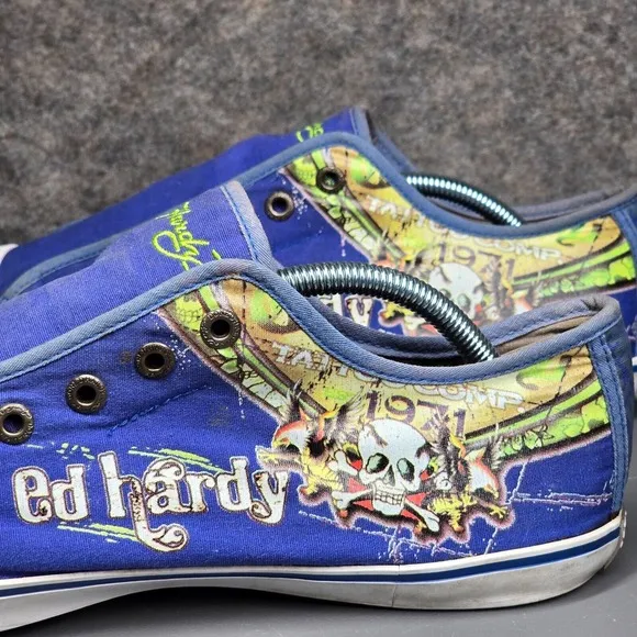 Vintage Ed Hardy Men's 13 Shoes Slip On No Lace Skull Love Sneakers Y2K