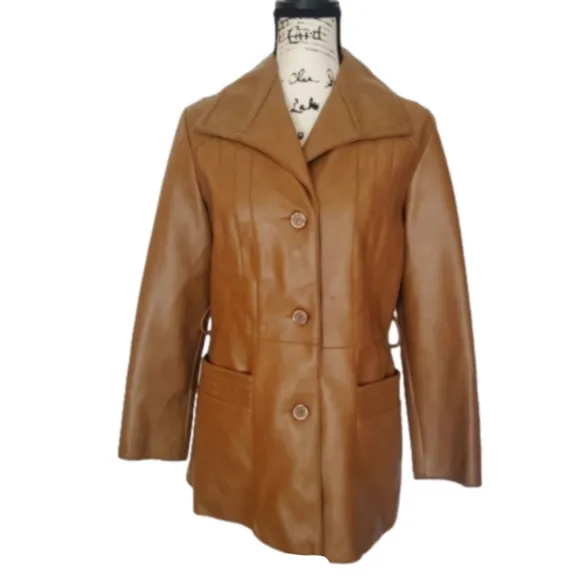 Vintage KMart | Camel 1970's - 80's Genuine Retro Faux Leather Ladies Pantcoat