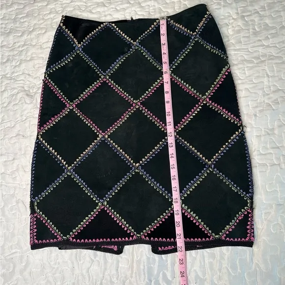 Vintage Margaret Godfrey Suede Leather Skirt Boho Y2K Patchwork Sz 6