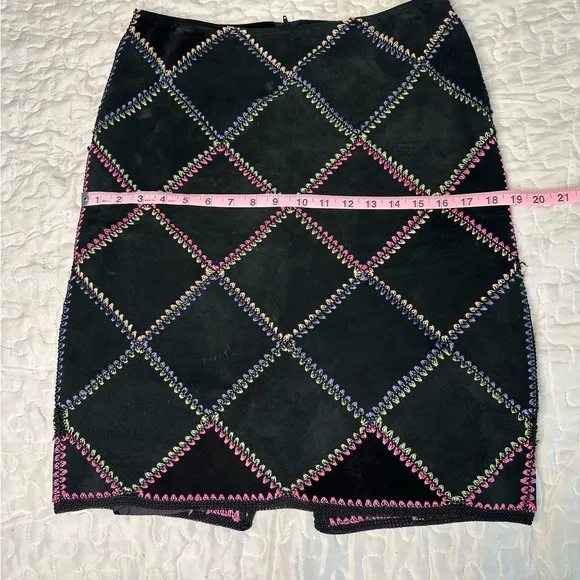 Vintage Margaret Godfrey Suede Leather Skirt Boho Y2K Patchwork Sz 6