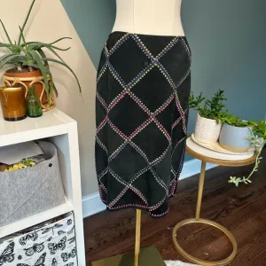Vintage Margaret Godfrey Suede Leather Skirt Boho Y2K Patchwork Sz 6