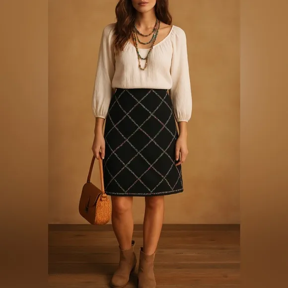 Vintage Margaret Godfrey Suede Leather Skirt Boho Y2K Patchwork Sz 6