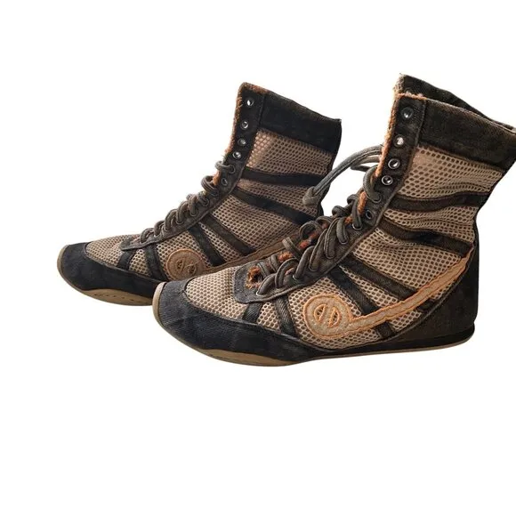 Vintage Mens NO Name High-Top Wrestling Shoes Size 38 Mesh &amp; Suede Material
