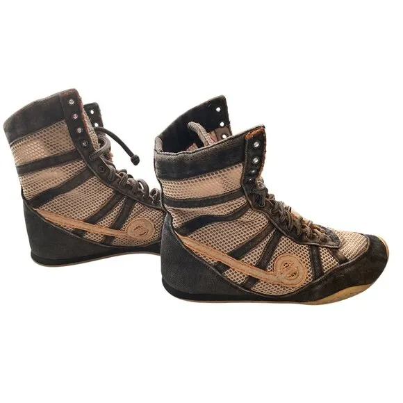 Vintage Mens NO Name High-Top Wrestling Shoes Size 38 Mesh &amp; Suede Material