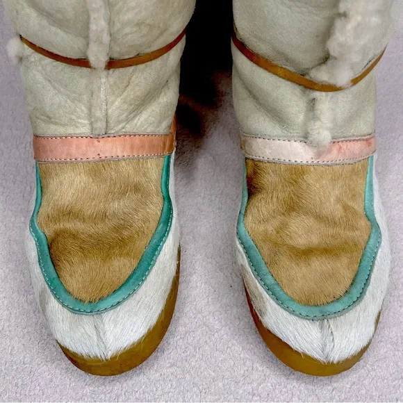 Vintage Tecnica Scandinavian Fur Boots-Women’s 8/38-Ivory/Pink/Brown-Vtg-Leather