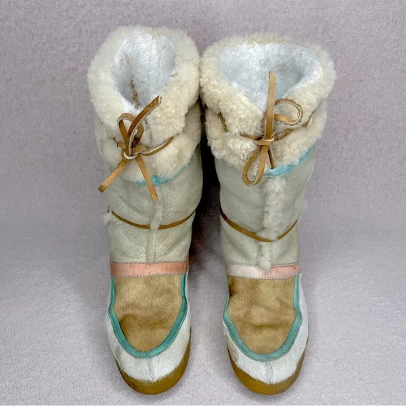 Vintage Tecnica Scandinavian Fur Boots-Women’s 8/38-Ivory/Pink/Brown-Vtg-Leather