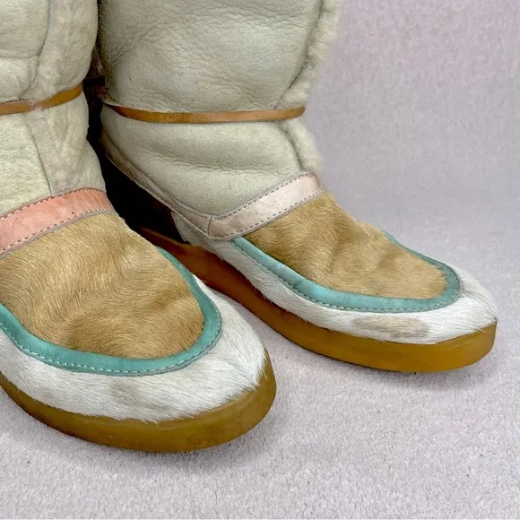 Vintage Tecnica Scandinavian Fur Boots-Women’s 8/38-Ivory/Pink/Brown-Vtg-Leather