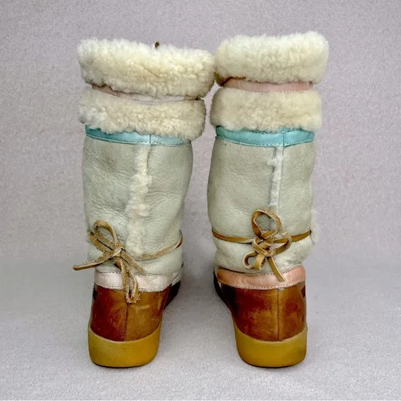 Vintage Tecnica Scandinavian Fur Boots-Women’s 8/38-Ivory/Pink/Brown-Vtg-Leather
