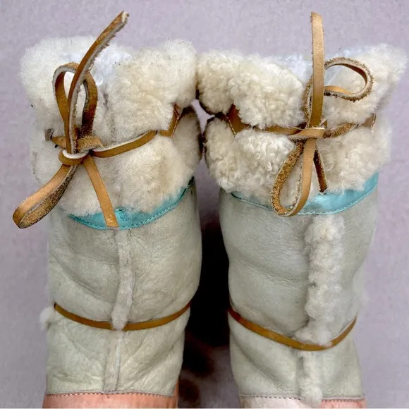 Vintage Tecnica Scandinavian Fur Boots-Women’s 8/38-Ivory/Pink/Brown-Vtg-Leather