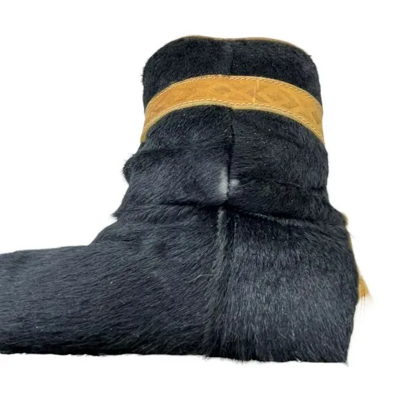 Vintage Tecnica Women's Black Goat Fur Round Toe Winter Boots Size US 11 EUR 43