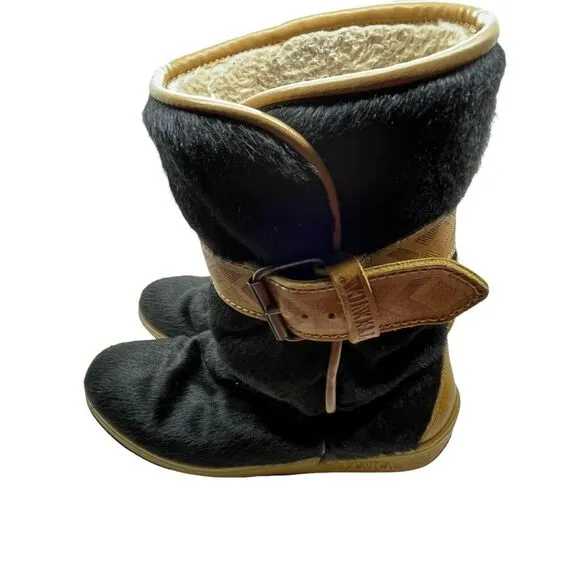 Vintage Tecnica Women's Black Goat Fur Round Toe Winter Boots Size US 11 EUR 43