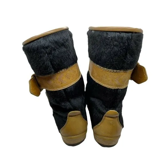 Vintage Tecnica Women's Black Goat Fur Round Toe Winter Boots Size US 11 EUR 43