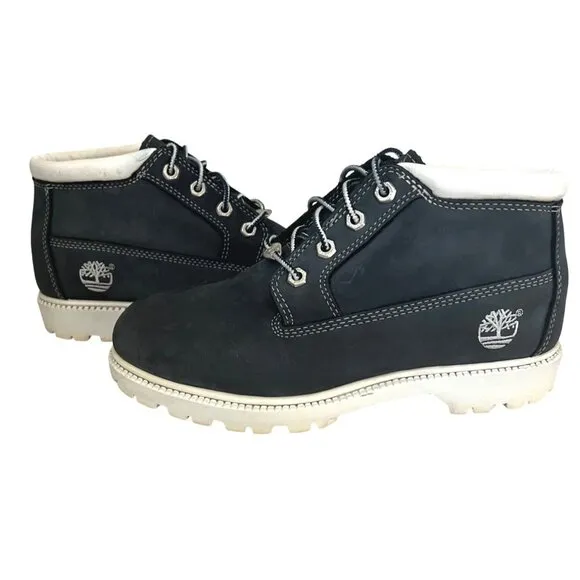 Vintage Timberland Navy Blue Nubuck Leather Chukka Boots White Soles Size 7.5M