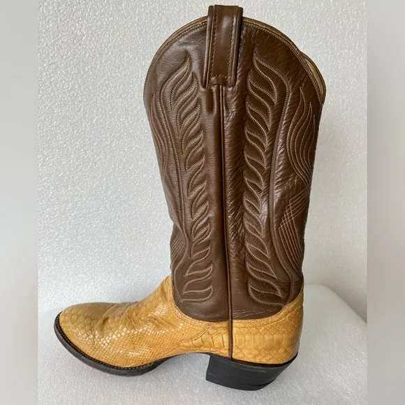 Vintage TONY LAMA Gold Label Snakeskin Brown Cowboy Boots Size 9 D Made in USA