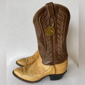 Vintage TONY LAMA Gold Label Snakeskin Brown Cowboy Boots Size 9 D Made in USA