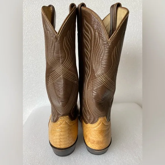 Vintage TONY LAMA Gold Label Snakeskin Brown Cowboy Boots Size 9 D Made in USA