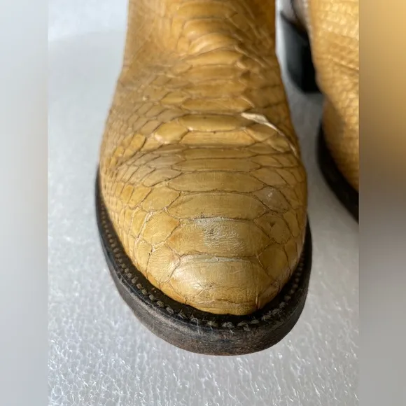 Vintage TONY LAMA Gold Label Snakeskin Brown Cowboy Boots Size 9 D Made in USA