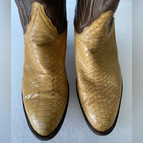 Vintage TONY LAMA Gold Label Snakeskin Brown Cowboy Boots Size 9 D Made in USA