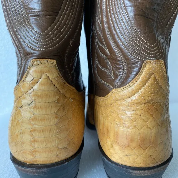 Vintage TONY LAMA Gold Label Snakeskin Brown Cowboy Boots Size 9 D Made in USA