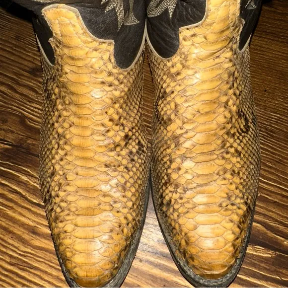 Vintage Tony Lama Snakeskin Python Black Leather Cowboy Western Boots Size 8.5
