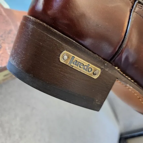 Vintage'80s Laredo Leather Western Blunt Toe Boots Comfort Brown Made in USA