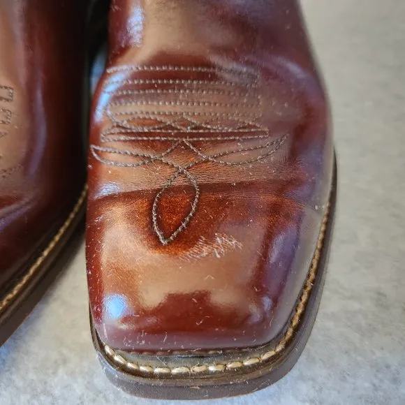 Vintage'80s Laredo Leather Western Blunt Toe Boots Comfort Brown Made in USA