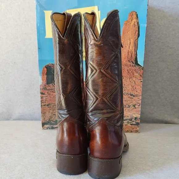 Vintage'80s Laredo Leather Western Blunt Toe Boots Comfort Brown Made in USA