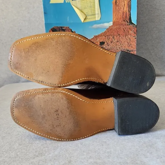 Vintage'80s Laredo Leather Western Blunt Toe Boots Comfort Brown Made in USA