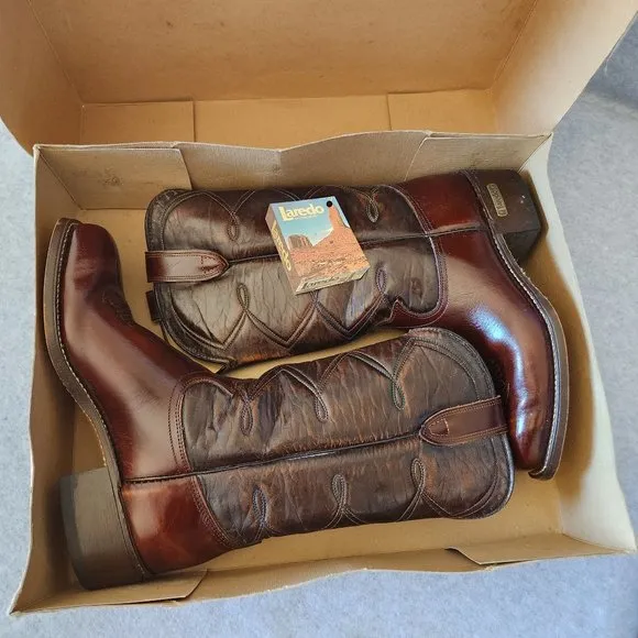Vintage'80s Laredo Leather Western Blunt Toe Boots Comfort Brown Made in USA