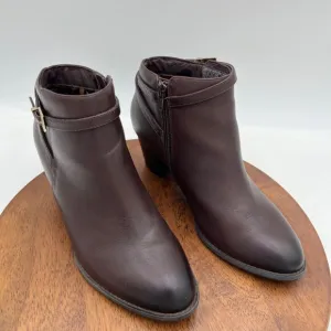 Vionic Women 7.5 Brown Leather Upton Ankle Casual Boots With Buckle Arch Support