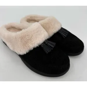 Vionic Womens Perrin Black Cozy Faux Fur Slide Slippers Shoes Size 6.5 BHFO 9640