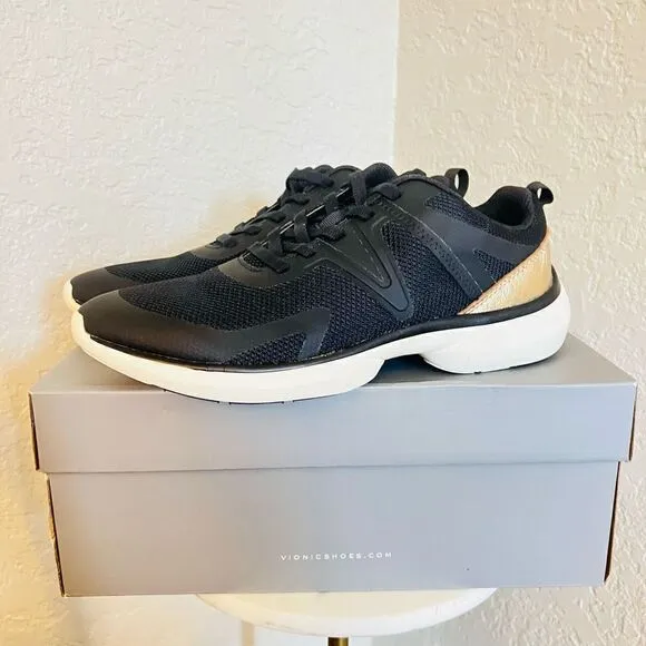 VIONIC Leyo Sneaker Orthotic Comfort Cushioned Tennis Shoes, Black, Size 8, NWT