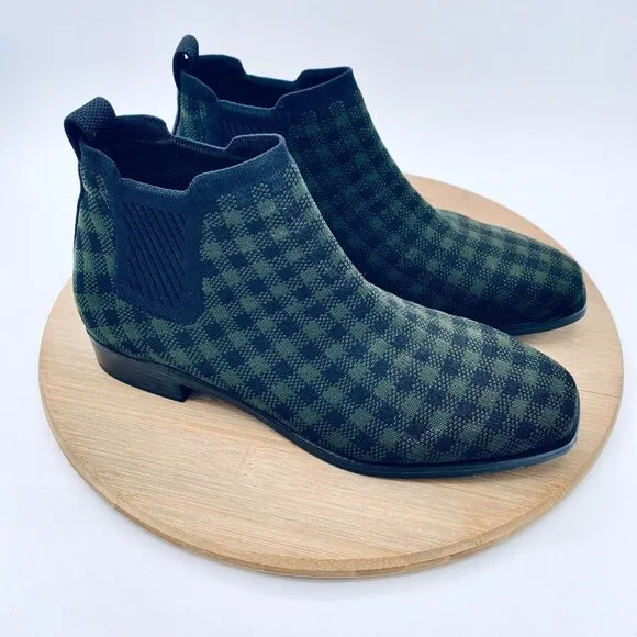 Vivaia Shoes Womens 7.5 Green Mesh Gingham Plaid Ankle Boots