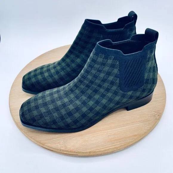 Vivaia Shoes Womens 7.5 Green Mesh Gingham Plaid Ankle Boots