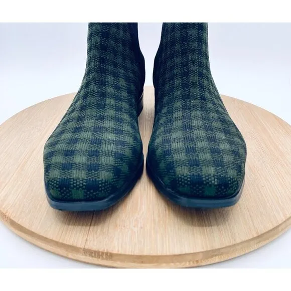 Vivaia Shoes Womens 7.5 Green Mesh Gingham Plaid Ankle Boots
