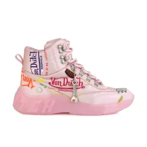 Von Dutch PINK PUFFER All Over Logo Print SHOE/Boot | NEW/NIB w/ Dust Bag!!🩷🩷