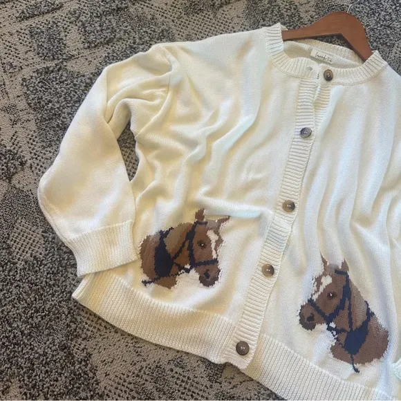 Western Rodeo Horse Knit Button Front Cardigan Sweater Top