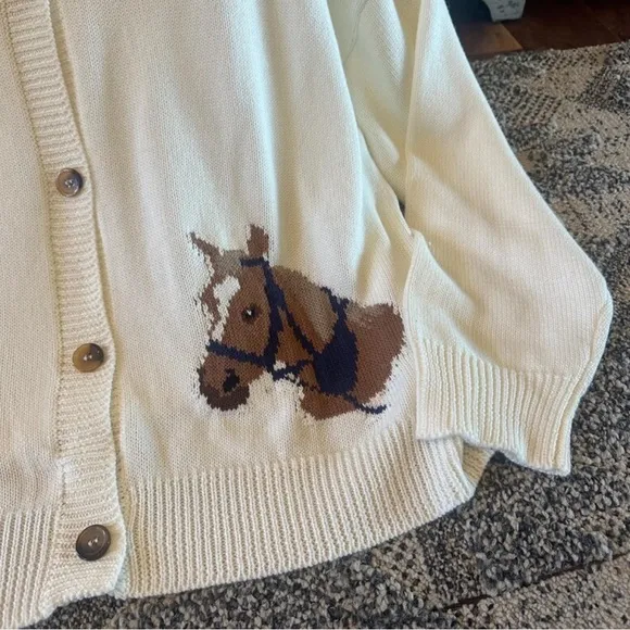 Western Rodeo Horse Knit Button Front Cardigan Sweater Top