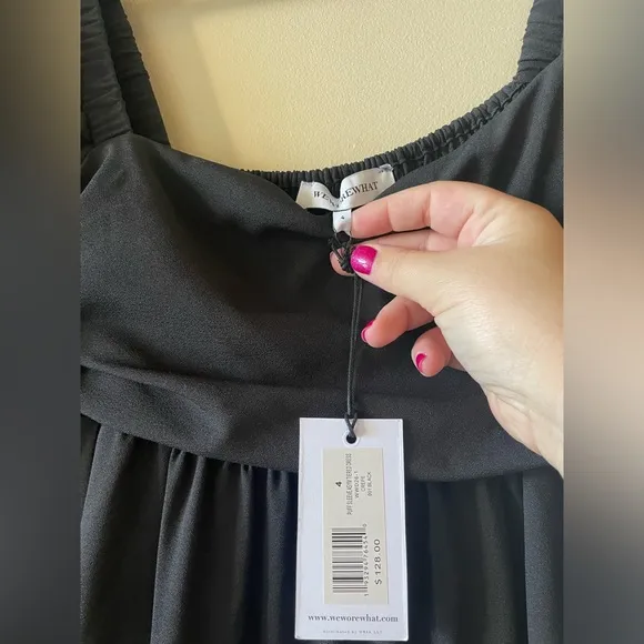 WEWOREWHAT Puff Sleeve Asymmetrical Tiered Dress