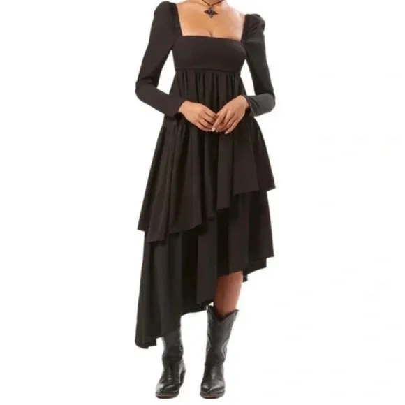WEWOREWHAT Puff Sleeve Asymmetrical Tiered Dress