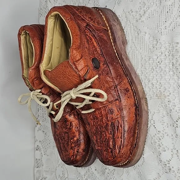 White Diamond Bilbo Comfort Ostrich Quill tan leather lace up ankle boots sz 8.5