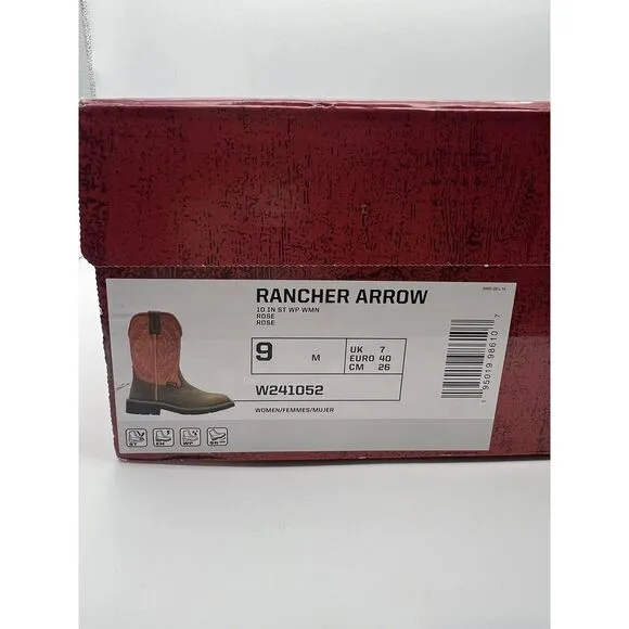 Wolverine Boots Womens Sz 9 Rancher Arrow‎ Waterproof Steel Toe Wellington Rose
