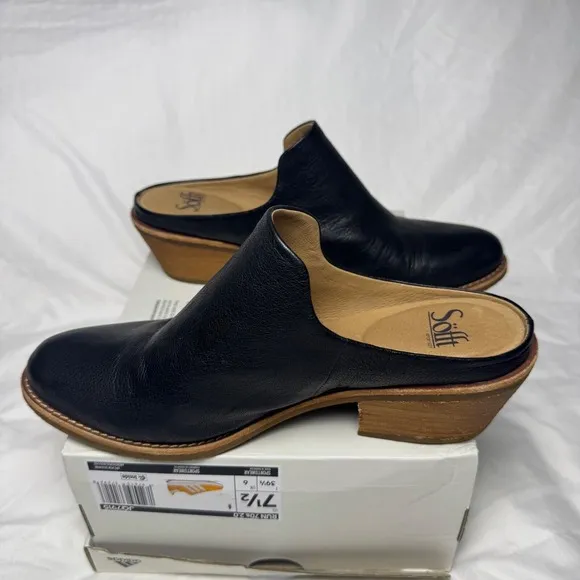 Women' SOFFT Brand Black Leather Slide  Bootie/Clog Heel Comfort Eurosofft