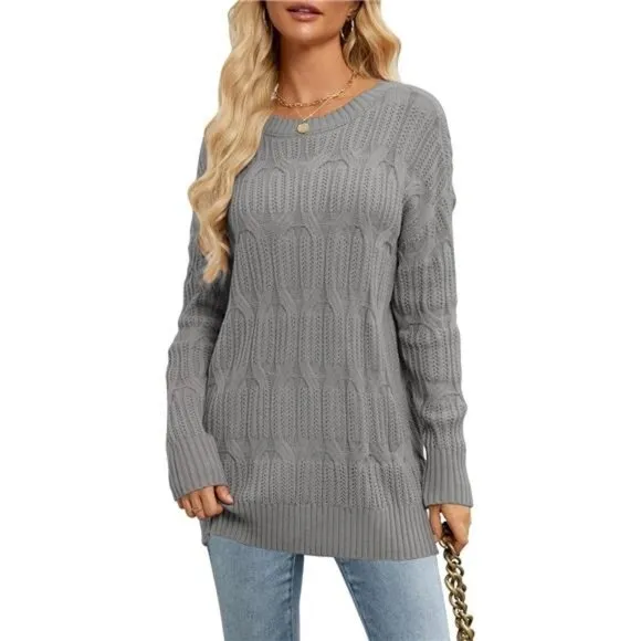 Womens 2024 Fall Long Chunky Sweaters Grey
