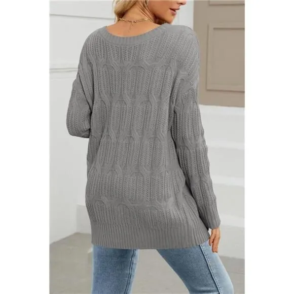 Womens 2024 Fall Long Chunky Sweaters Grey